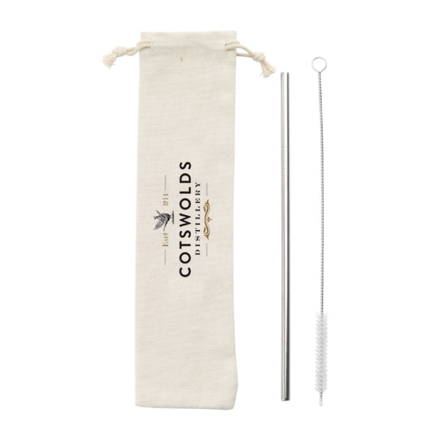 Branded metal reusable straw with bag and straw cleaner